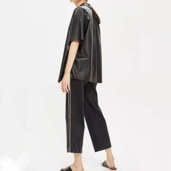 TOPSHOP MOTO Black Wide Leg Crop Jeans Gold Side Stripe 26 - Picture 2 of 13